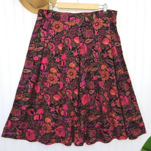 Notations Dresses & Skirts - Notations Vintage 90s Floral Midi Skirt Size XL Petite Black Flower Print Rayon